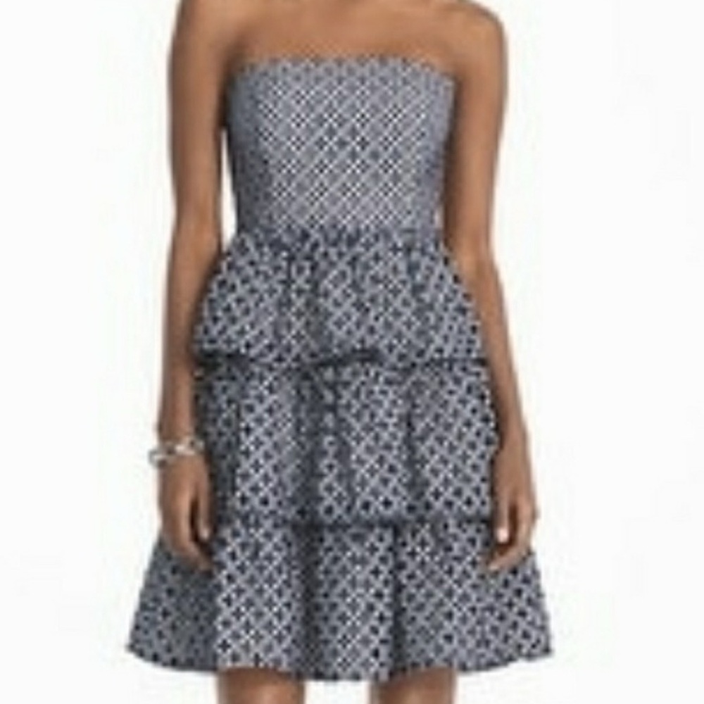 White House Black Market Strapless Navy Eyelet Tiered Sundress - Sz 10